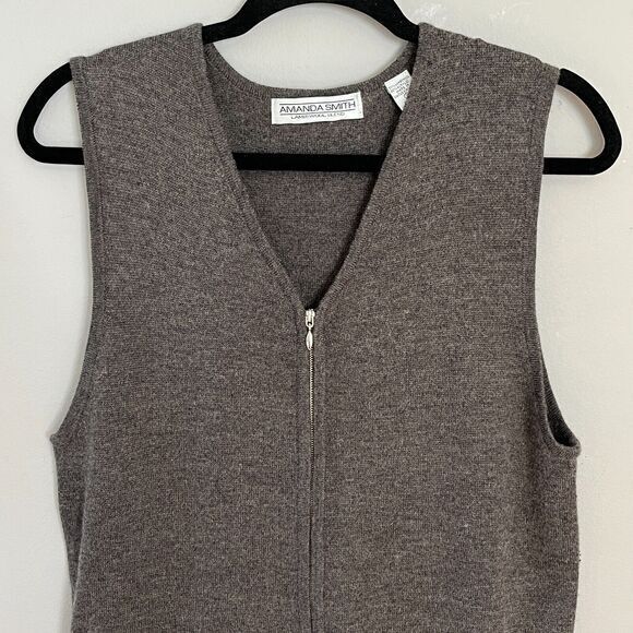 Vintage Lambswool Blend Sleeveless Sweater Knit Dress by Amanda Smith Sz M Gray - Picture 3 of 11